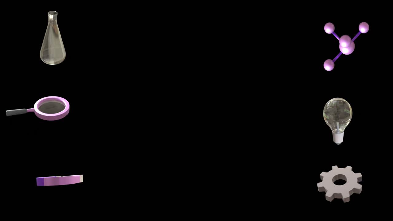 animación de iconos de química con espacio de copia en fondo negro