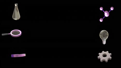 animación de iconos de química con espacio de copia en fondo negro