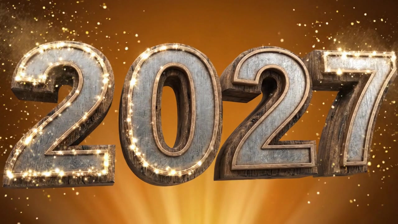 Animazione Testo Capodanno 2027 3D in Legno e Metallico