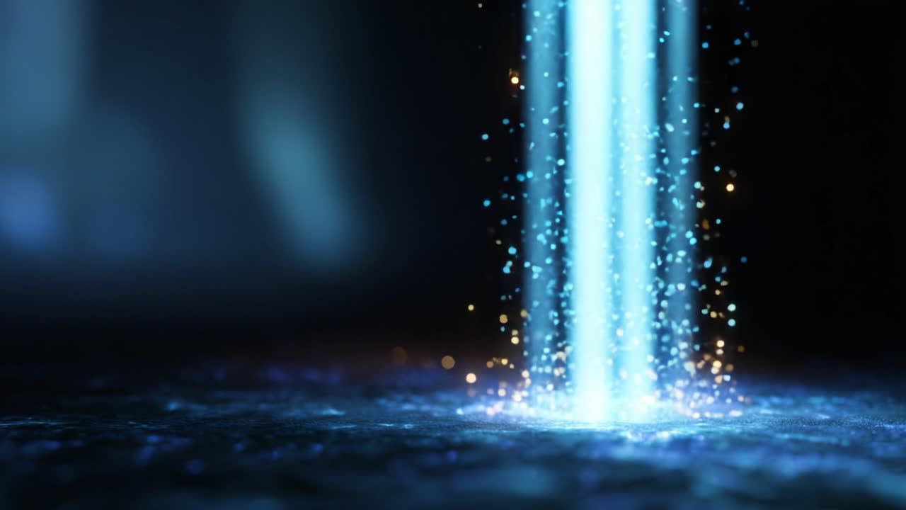 A captivating display of light and particles cascading from above, creating a stunning visual effect that mesmerizes and draws attention with its glowing brilliance