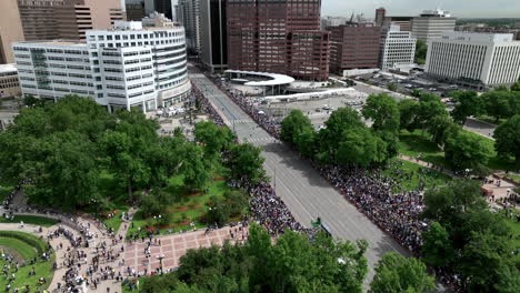 crowds line street at civic center park, nuggets nba championship parade