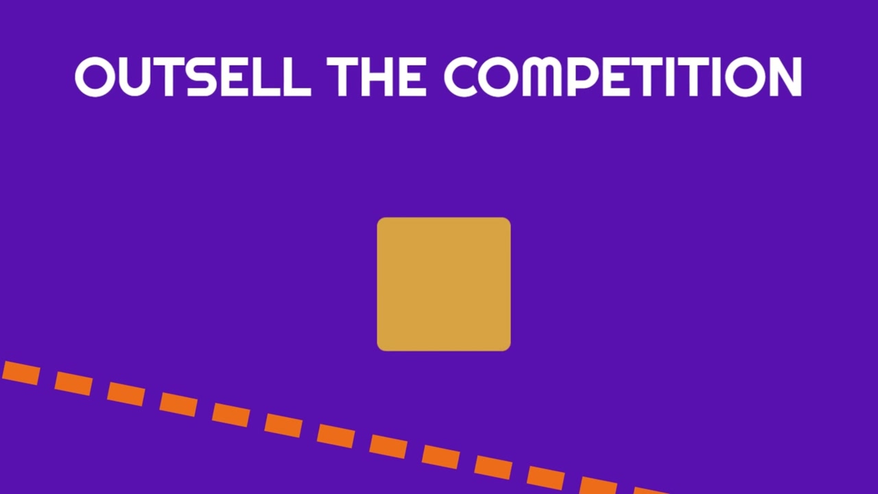 Typography animation featuring outsell the competition message with geometric elements on purple background creating modern business marketing visuals