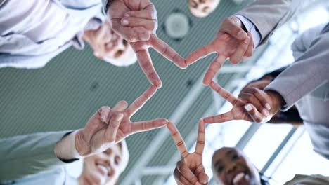 Star, teamwork or hands of business people
