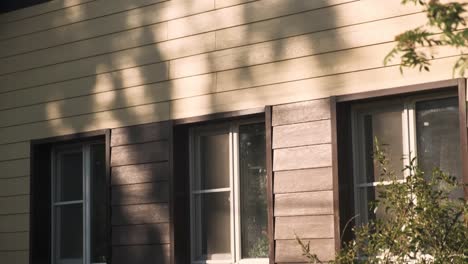 exterior of a house with wood panels and windows