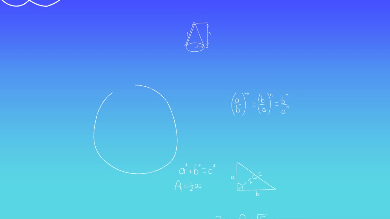 파란색 배경 위에 손으로 쓴 수학 수식의 애니메이션