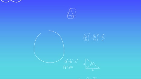 Animation-of-handwritten-mathematical-formulae-over-blue-background