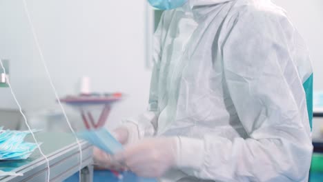 face mask production line in modern factory