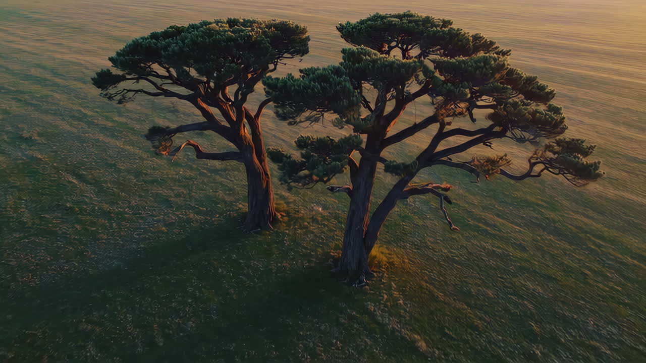 Two Majestic Trees in a Vast Field