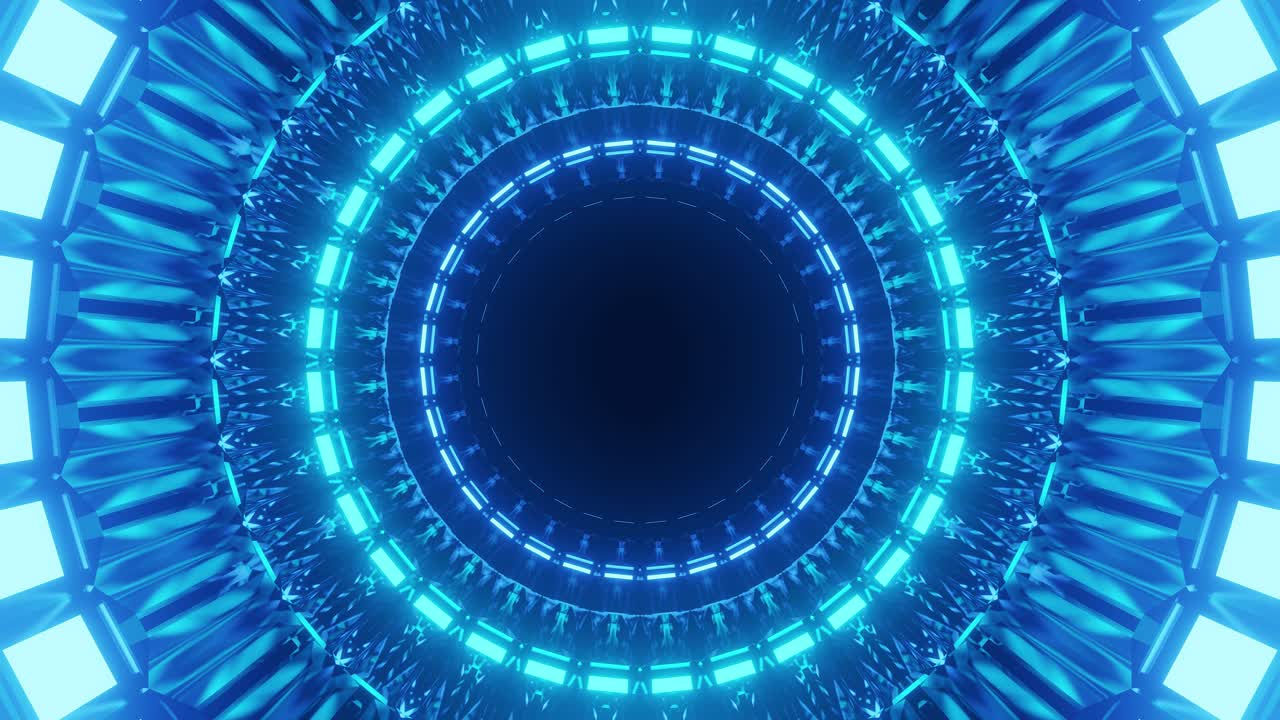 círculos azules girando y abriéndose en un bucle infinito, animación renderizada cgi 3d