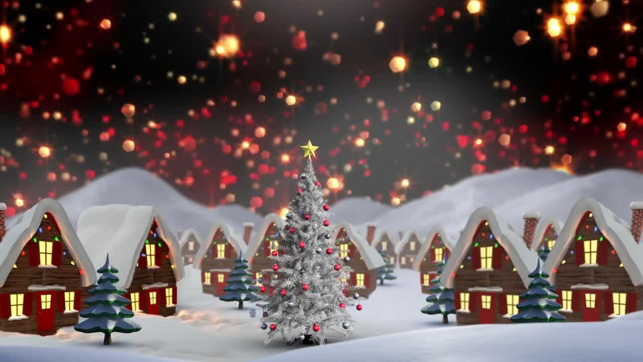 별이 떨어지는 다채로운 불빛이 요정의 불빛으로 집 위에 떨어지는 애니메이션