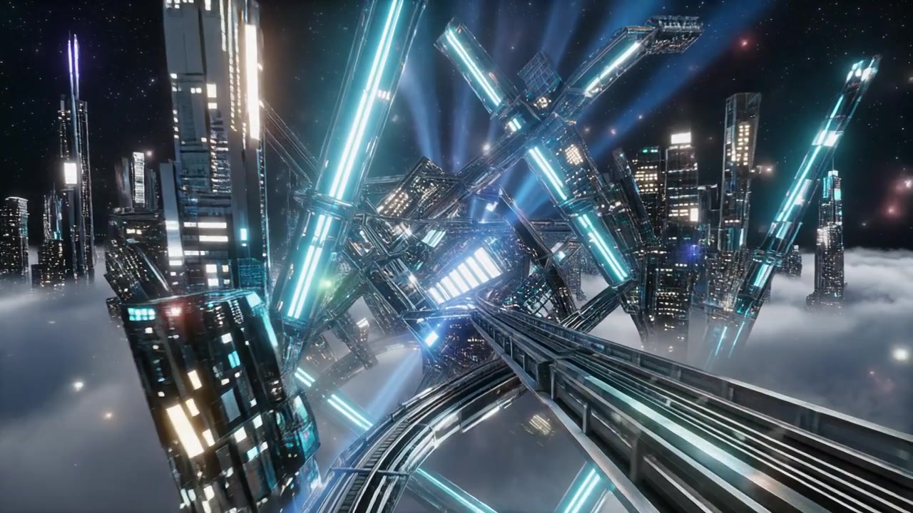 Futuristic Sci-Fi Cityscape Floating Above Clouds in Space