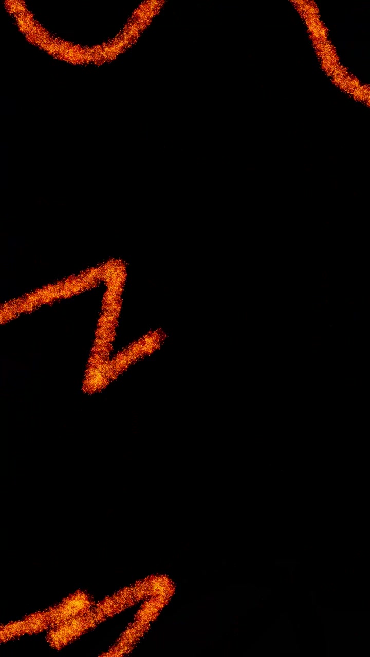 Scarabocchi e linee arancioni luminosi animati su sfondo nero