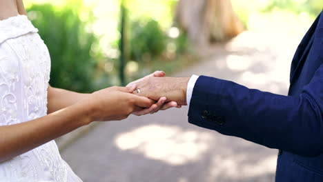 wedding, ring and hands of man