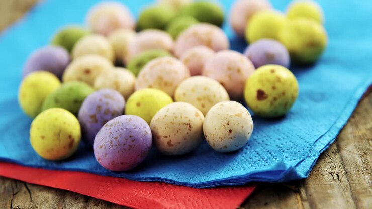 Painted Easter eggs on napkin
