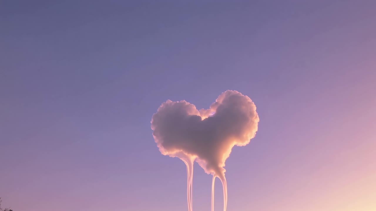 A heart-shaped cloud against a pastel sky, captured from a low angle