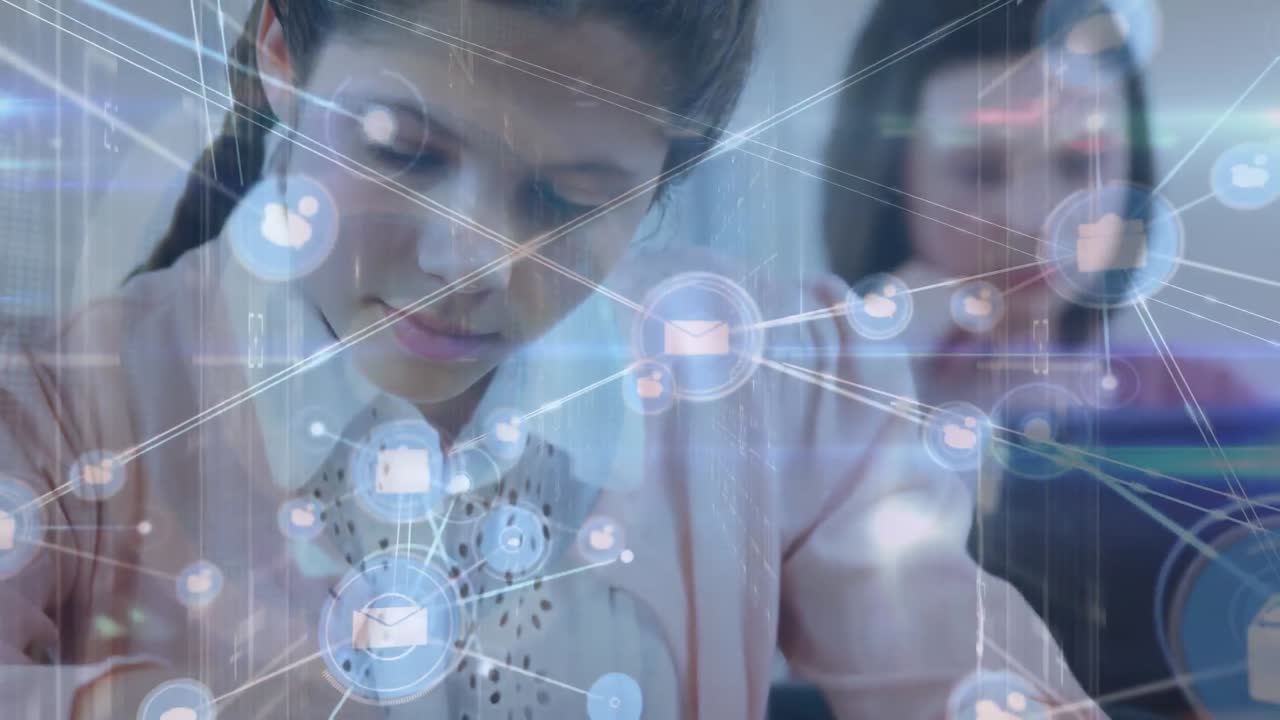 animación de la red de conexiones sobre las escolares caucásicas