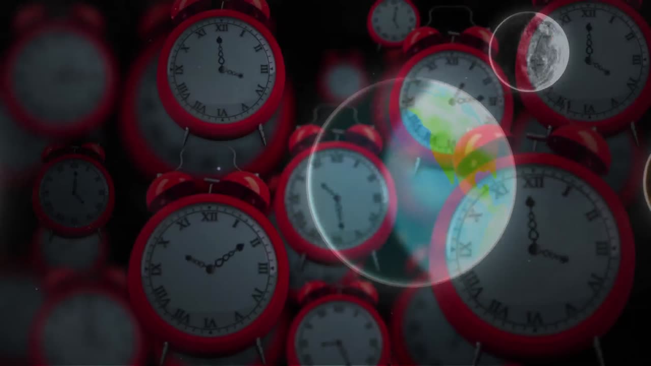 태양계, 행성 및 공간의 애니메이션 시계의 타이킹