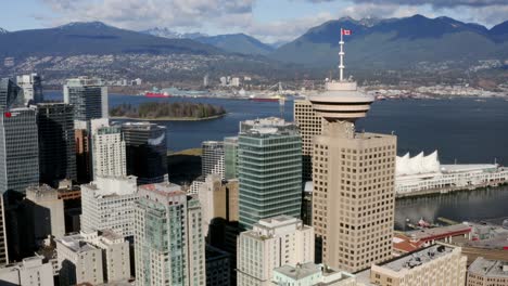 modern towers and famous buildings in vancouver, canada - aerial drone shot