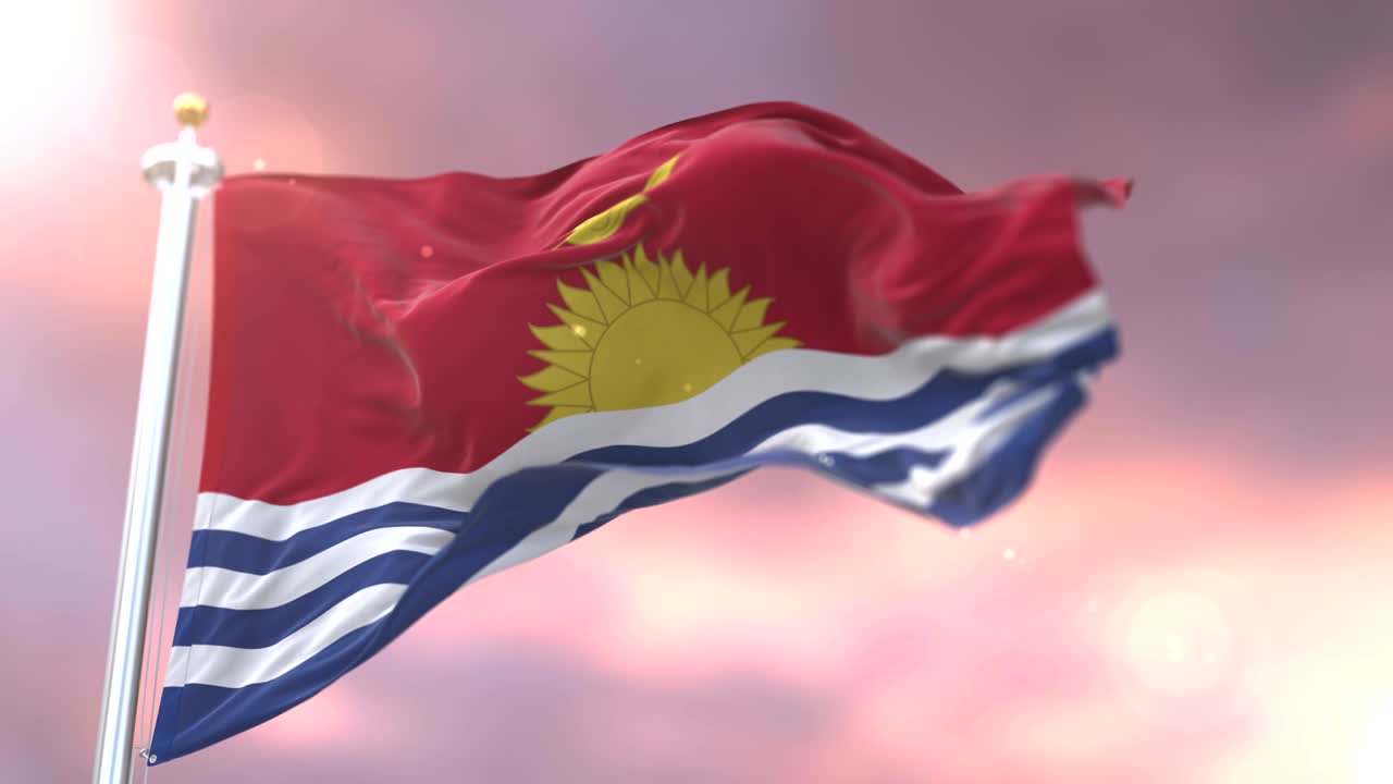 Bandiera di Kiribati che sventola lentamente al vento al tramonto, in loop.