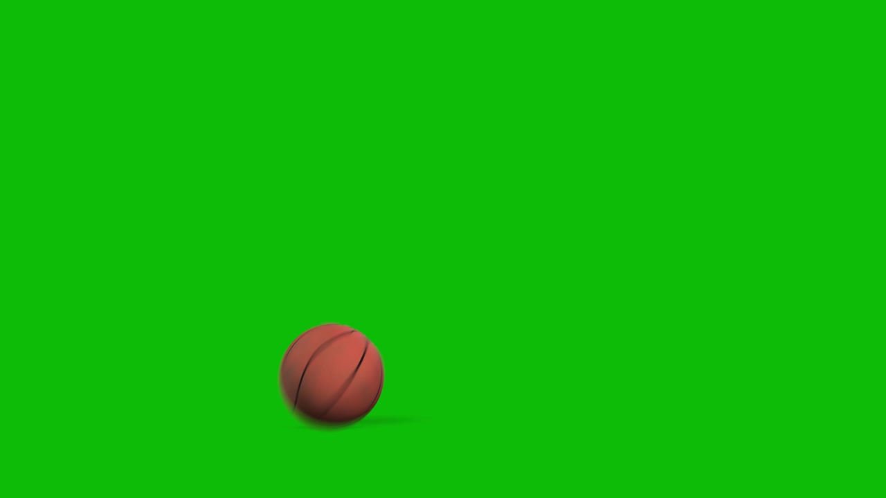 Basketball thrown up, bouncing, and rolling passing by the camera 3D animation