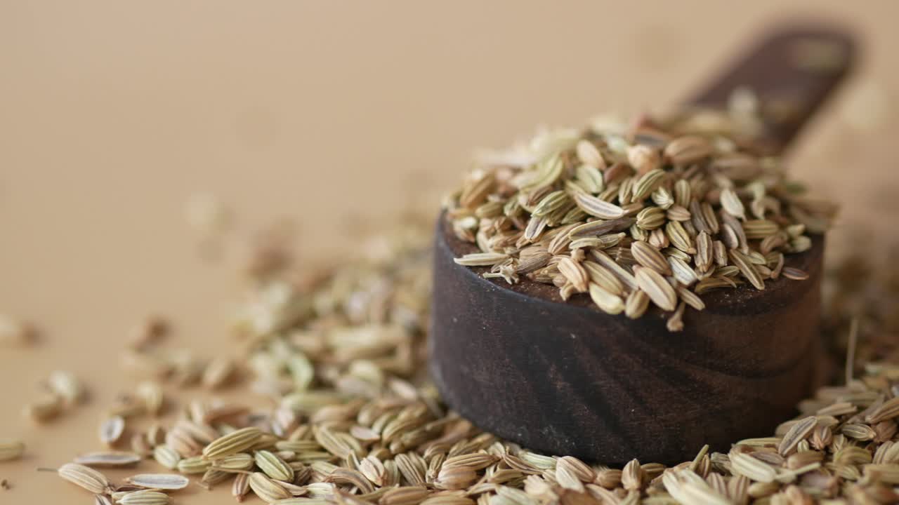 Fennel seeds in a wooden spoon