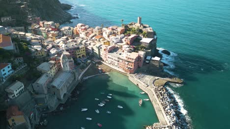 vernazza, cinque terre - cinematic establishing drone shot