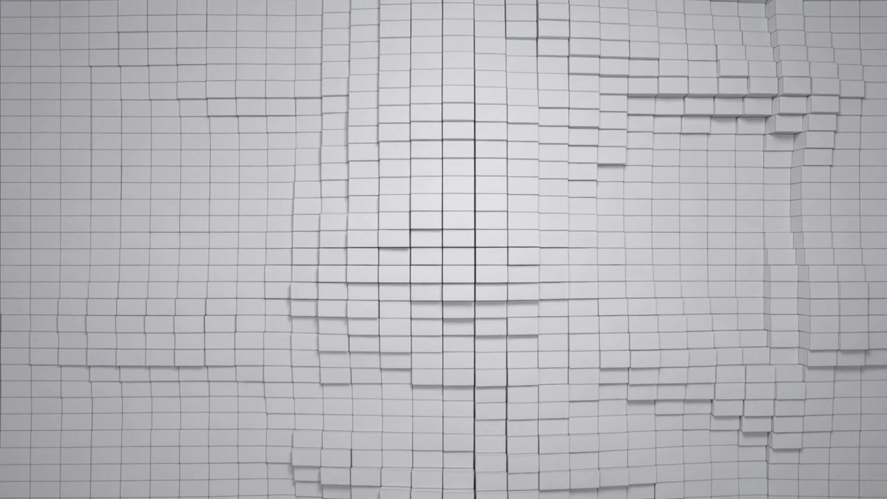 Shifting grid panel responding to actuation, forming stepped bulges and ridge in studio with tiles