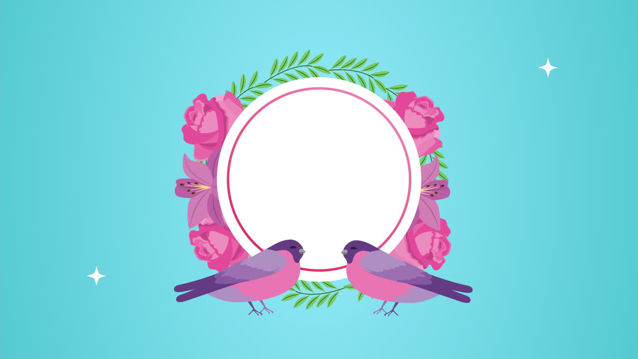 hermoso jardín de flores con pájaros marco circular