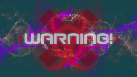 warning text over biohazard symbol against human brain spinning on green background