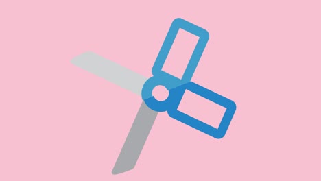 animación del icono de las tijeras moviéndose sobre un fondo rosa