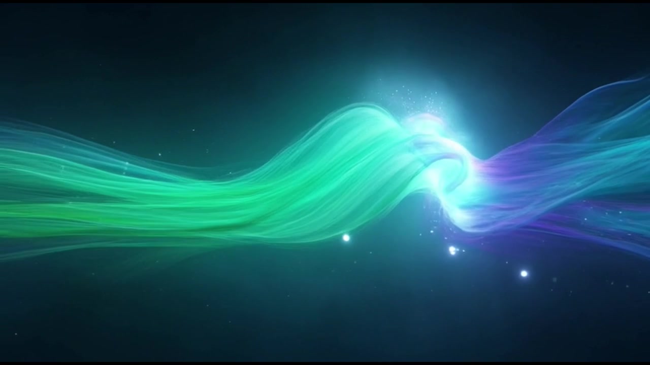 Abstract Flowing Green and Purple Light Waves in Space