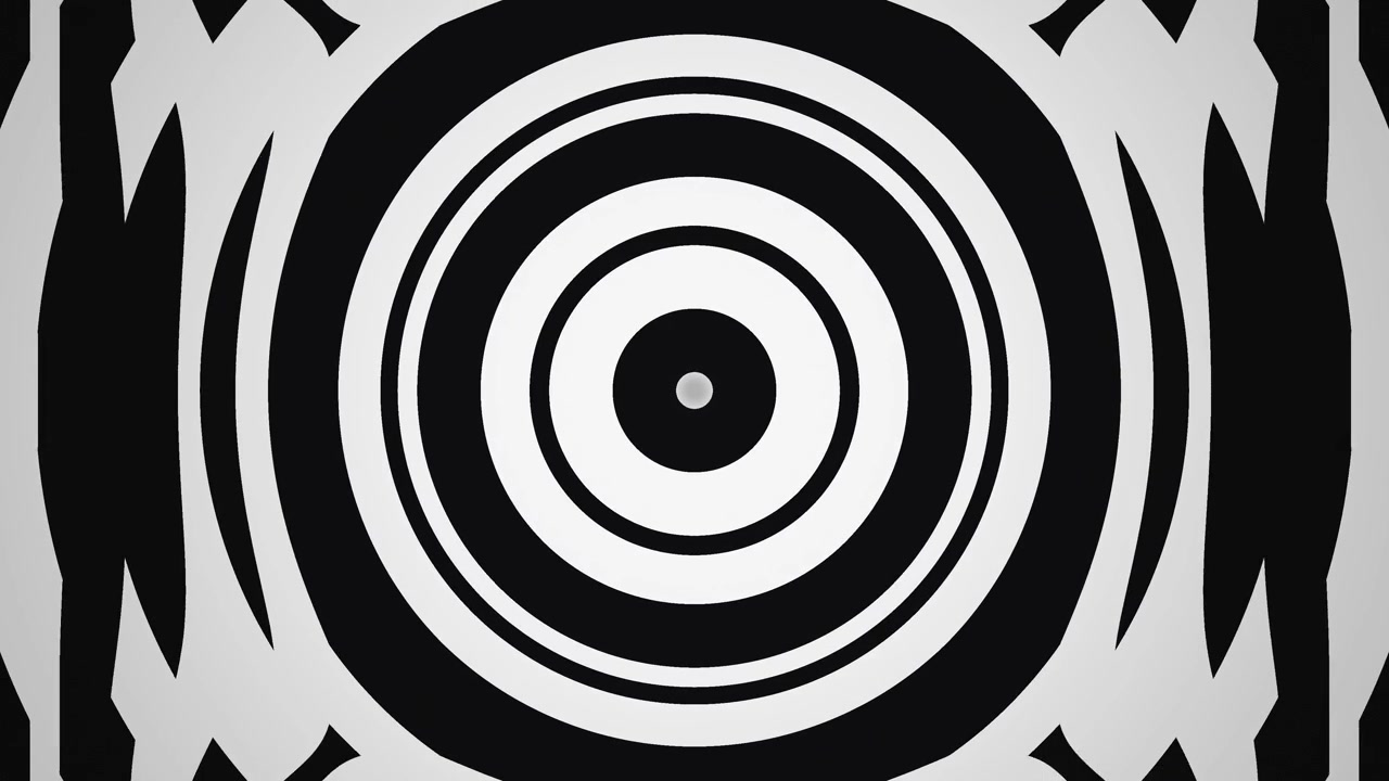 This footage showcases a series of concentric circles and lines in black and white. The shapes move in a rhythmic manner, creating an engaging visual effect that draws attention