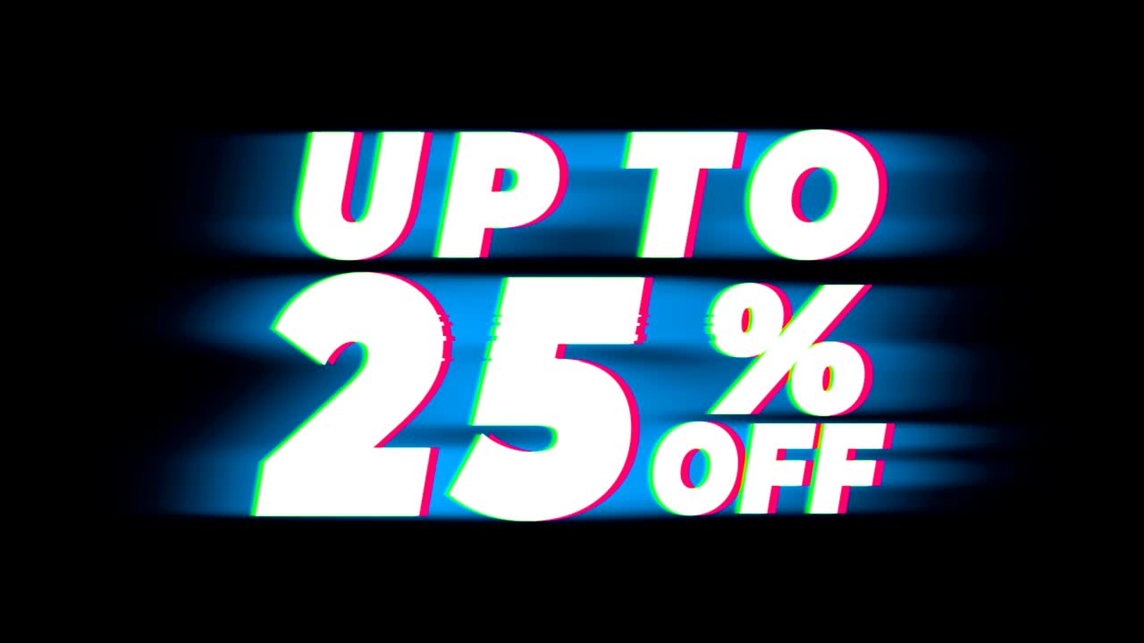 hasta un 25% de descuento en la promoción de efectos de glitch de texto vintage.