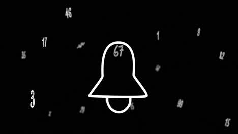 Animation-of-bell-icon-over-numbers-on-black-background