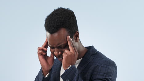 hombre de negocios negro, dolor de cabeza