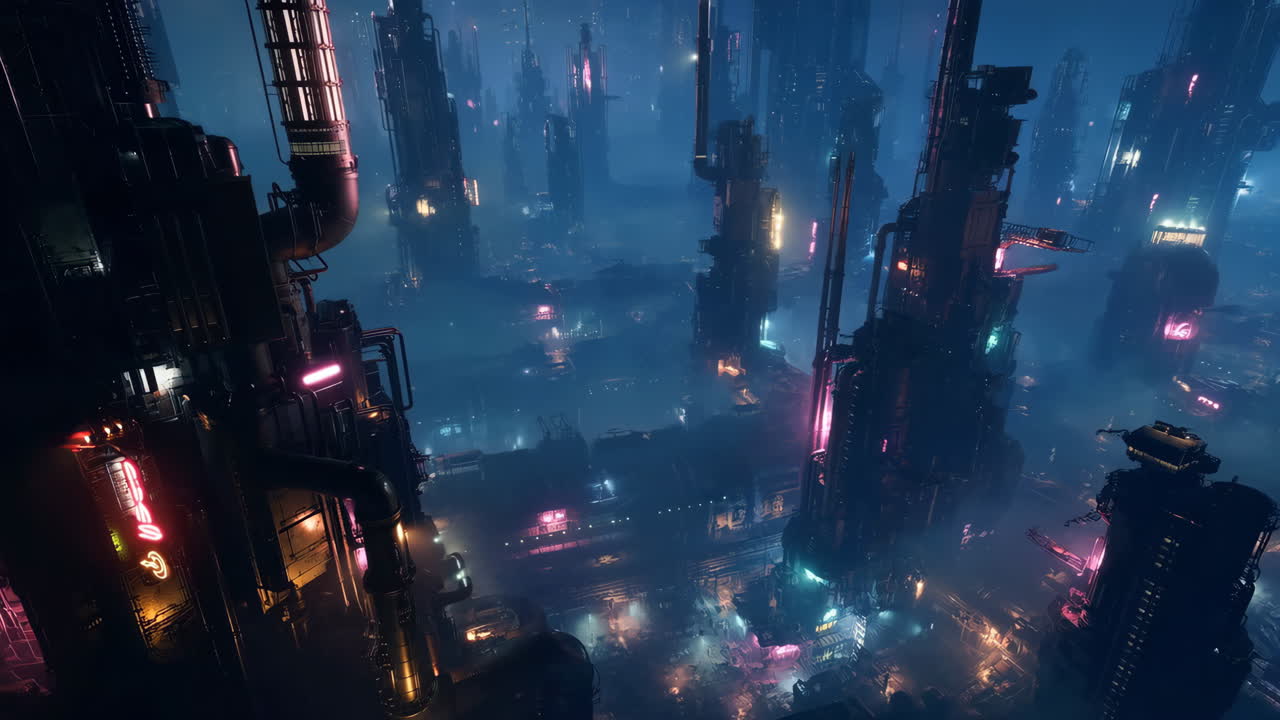 Neon-Lit Cyberpunk Cityscape at Night