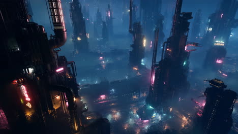 neon-lit cyberpunk cityscape at night