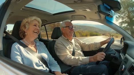 happy senior couple enjoying a scenic road trip together