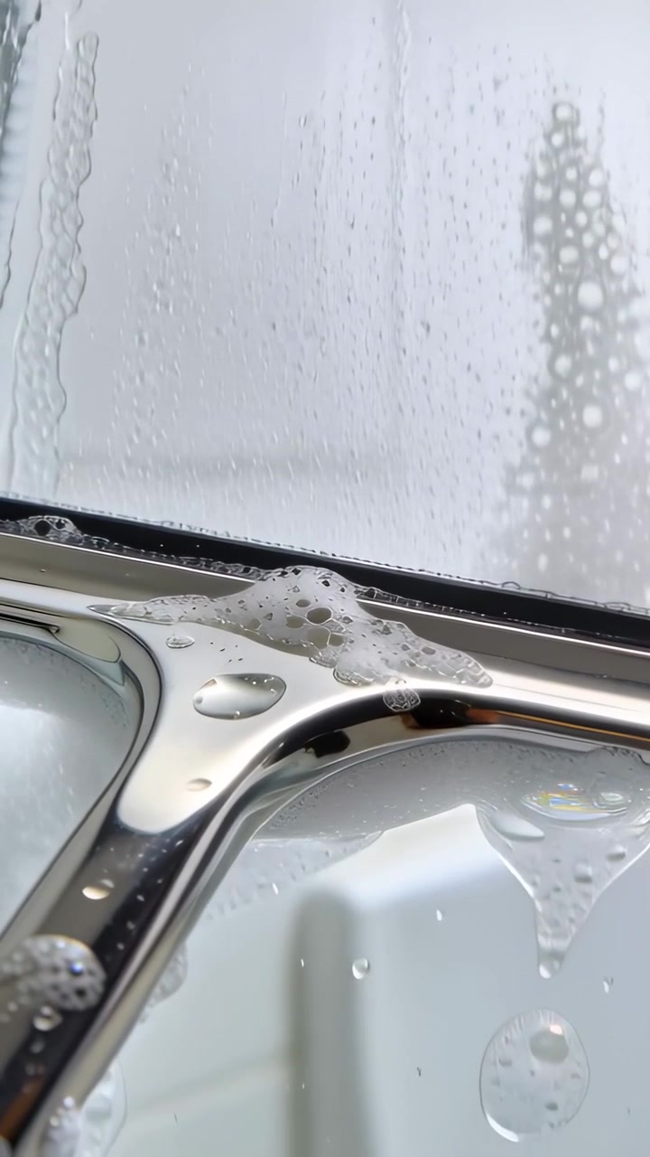 Video verticale: Telecamera che mostra bolle di sapone che si muovono su un ponte di lenti metallico alla finestra, formando una pellicola
