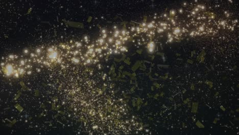 animación de confeti y copos de nieve sobre fondo negro