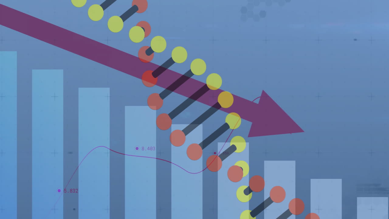 Scientific data processing animation with DNA strand and binary coding elements
