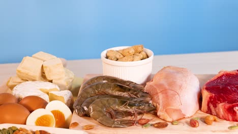 variety of protein-rich foods displayed on table