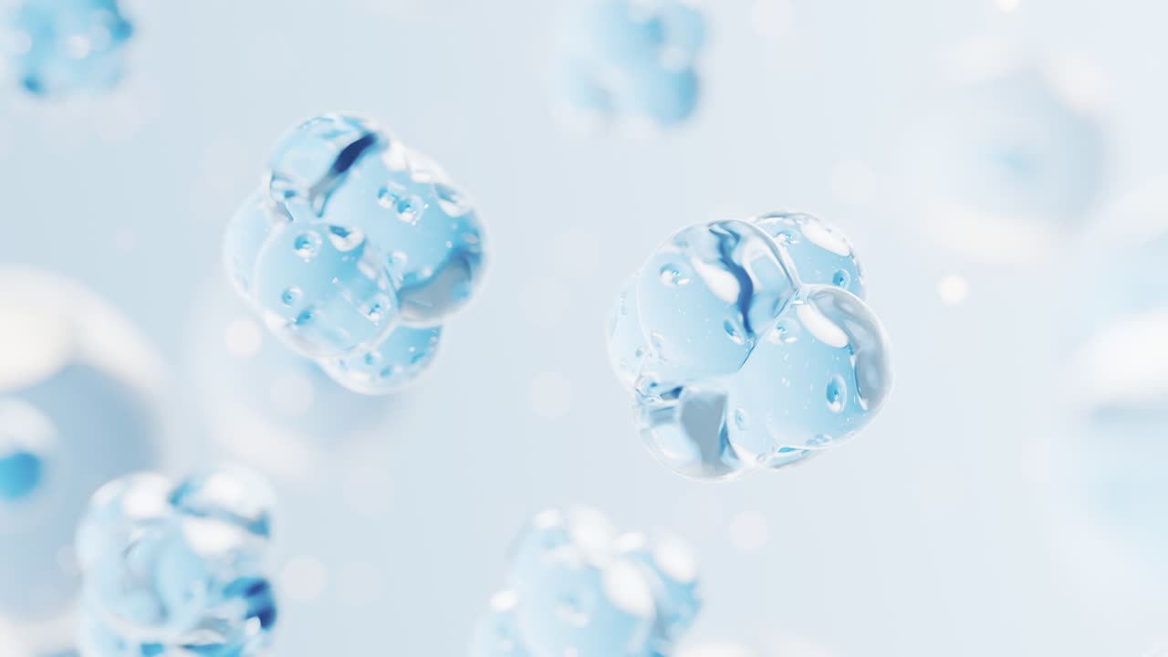 투명한 세포와 생명공학 및 화장품 개념, 3d 렌더링