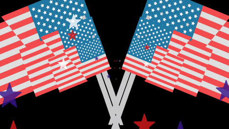 animation of stars falling over flags of united states of america on black background