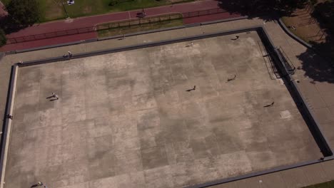 Aerial-view-over-skating-rink-of-Buenos-Aires-city-park,-Argentine