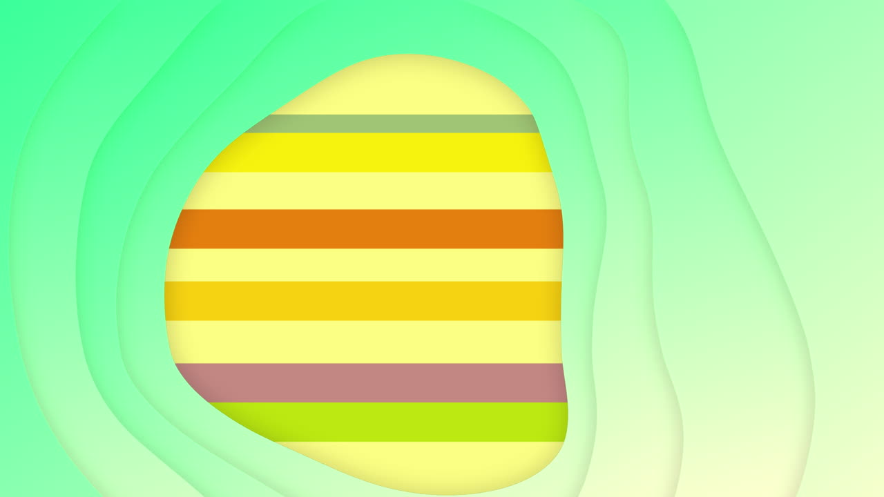 Animation of green and multi coloured stripes moving on yellow background