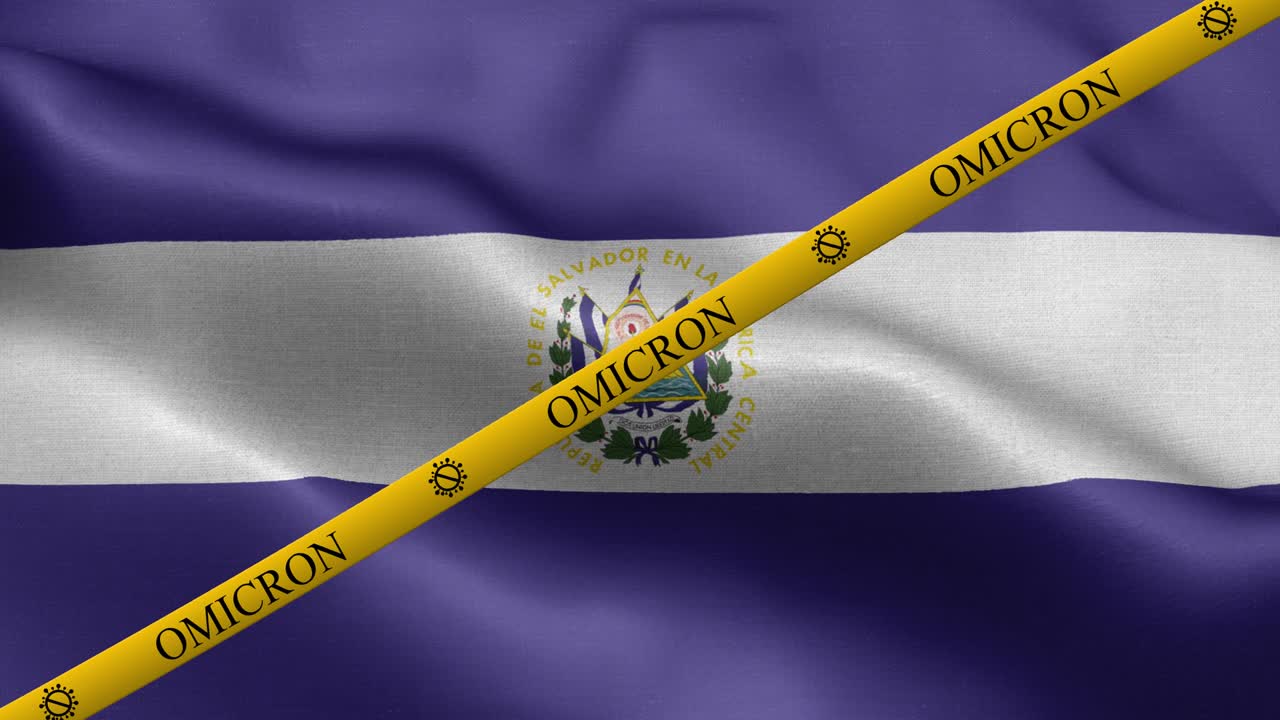 variante omicron y banda de prohibición en la bandera de el salvador