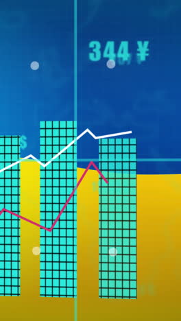 animación de datos financieros y gráfico sobre la bandera de ucrania