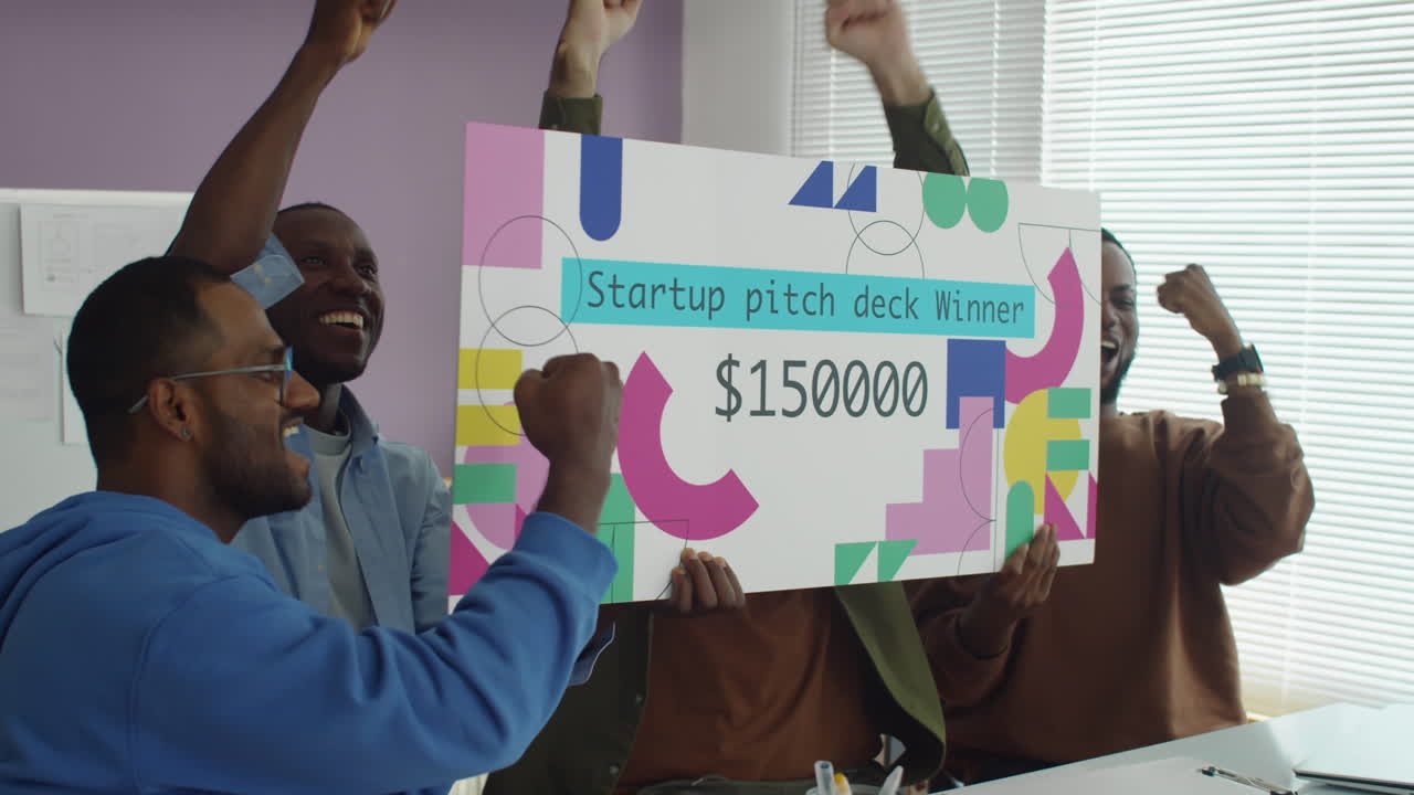 Workers Being Happy about Getting Certificate as Winners of Startup Pitch Deck