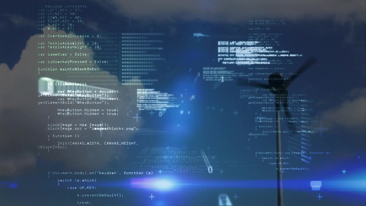 Animation of data processing over wind turbine